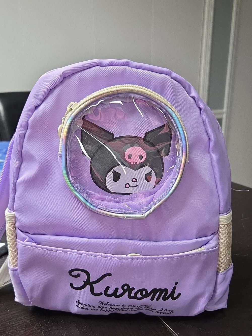 Sanrio Kuromi Lavender Purple Kids Mini Backpack with Clear Character Pocket